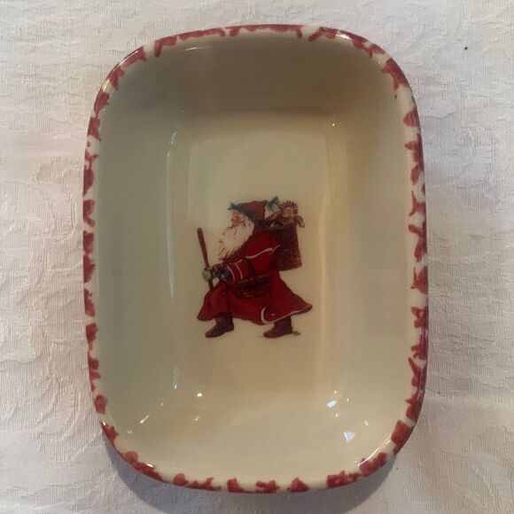 Christmas Dish Vintage Workshops of Gerald Henn Pottery Pink Spongeware Holiday - Picture 1 of 8